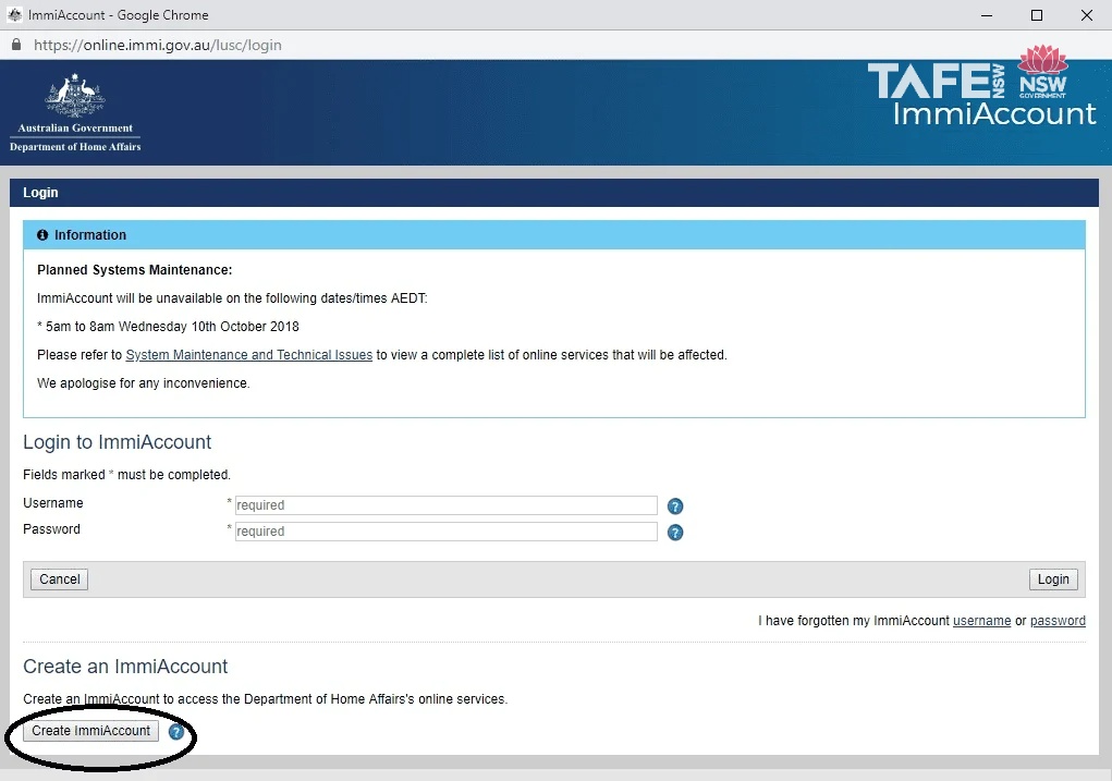 Nếu đây là lần đầu tiên xin visa Úc online, bạn hãy chọn phần “Create ImmiAccount” để tiếp tục cách xin visa Úc online